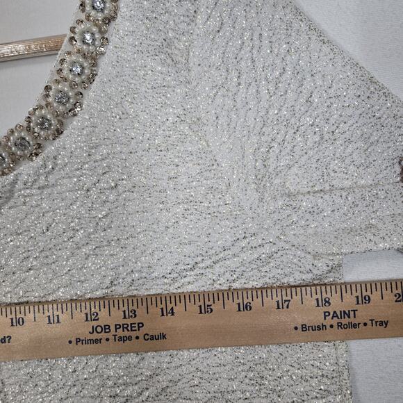 VTG Rue21 Top L White Metallic Gold Sparkle Pearls Rhinestones McBling Evening - Picture 11 of 13